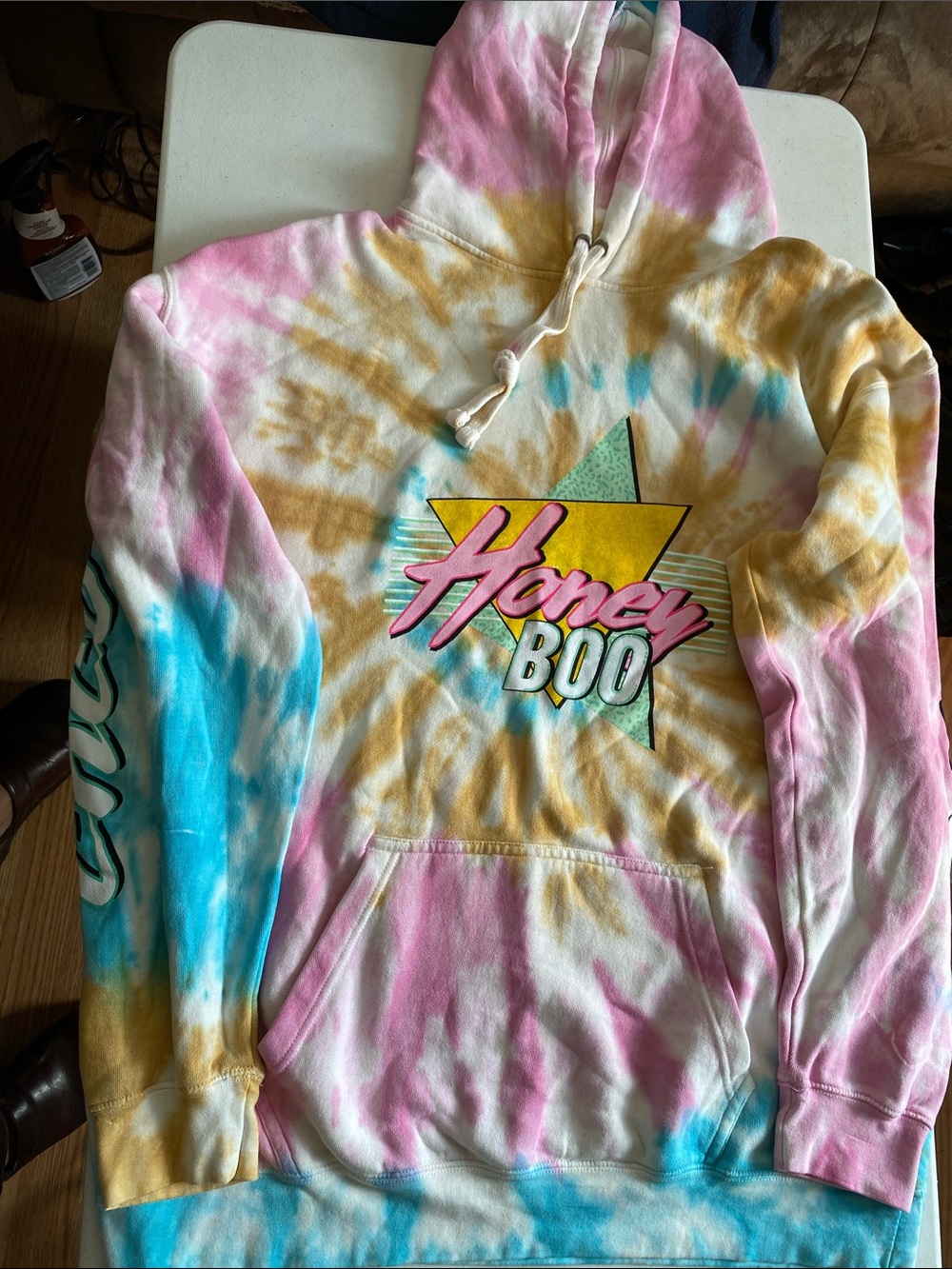 Honey Boo Tie Dye Hooded Sweatshirt - Pink, Yellow, Blue Over-sized